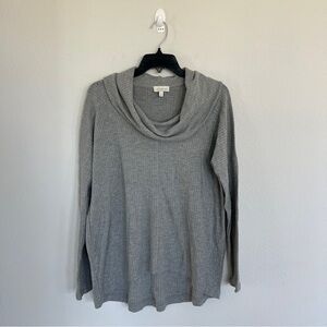 Lucky Brand Cowl Neck High Low Thermal Sweater in Grey Size Medium